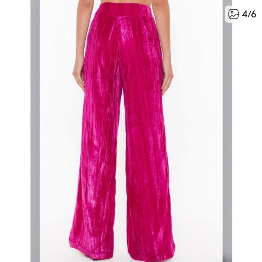 Nasty Gal Hot Pink Crushed Velvet Wide Leg Pants size 10 - Picture 3 of 10